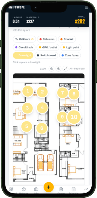 Floor plan markup pricing downlights in Swiftscope