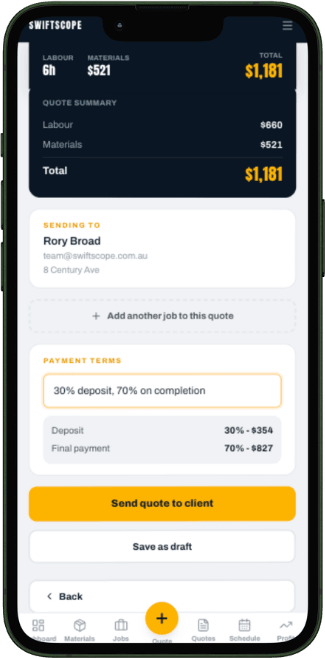 Priced quote ready to send from the tradie phone