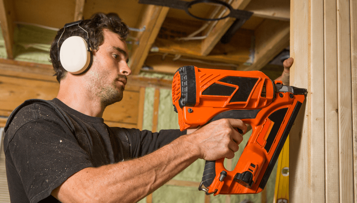 Carpenter framing on a residential interior site